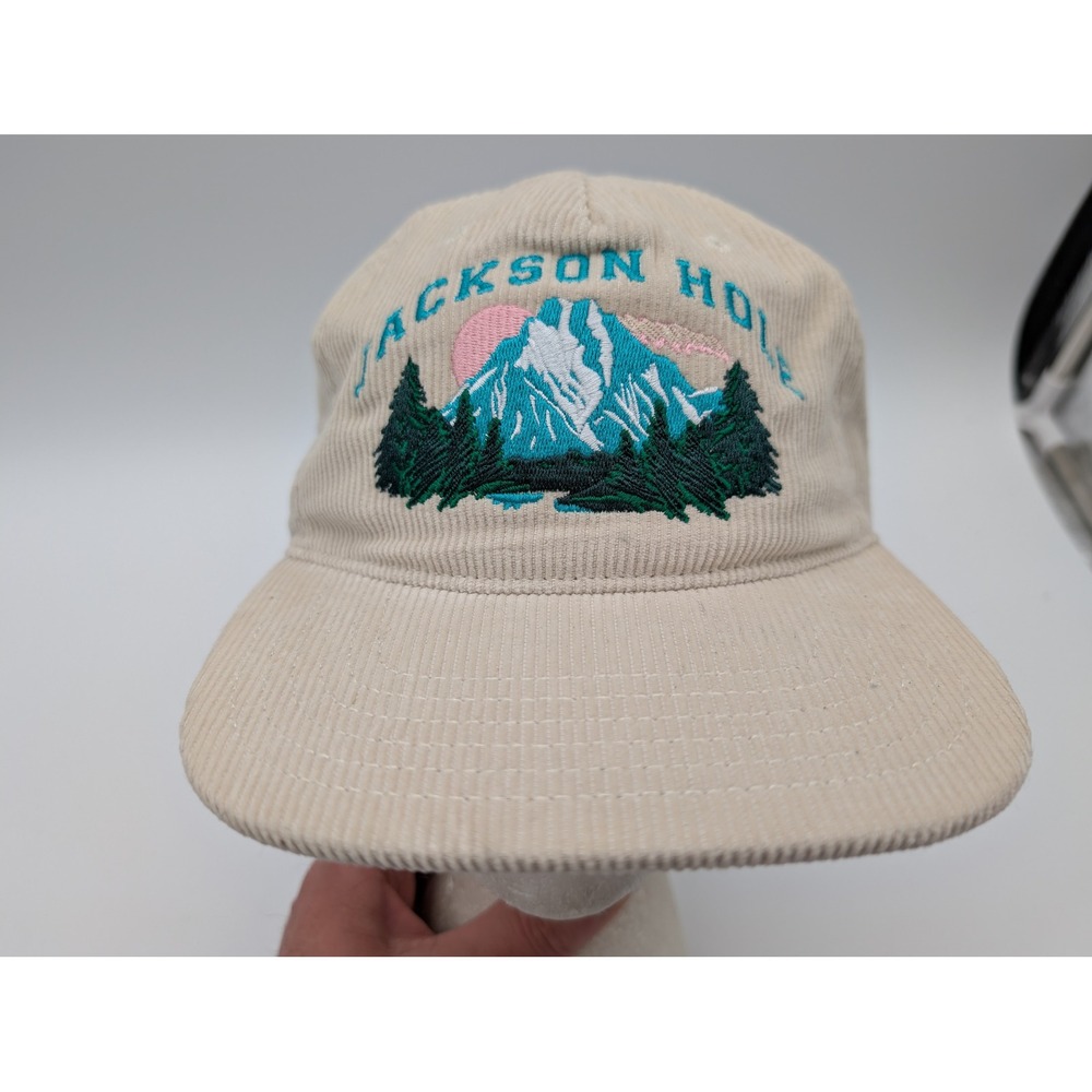 Mighty Fine Jackson Hole Corduroy Snapback Hat Tan Mountain Embroidered Cap